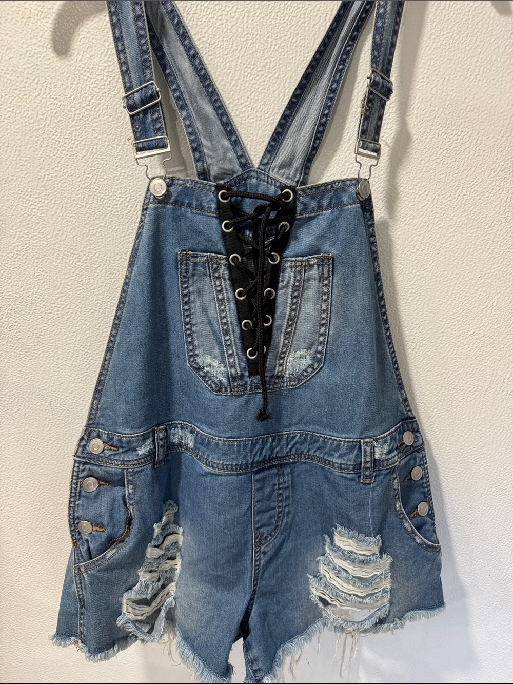 Denim Lace-Up Overalls - Women